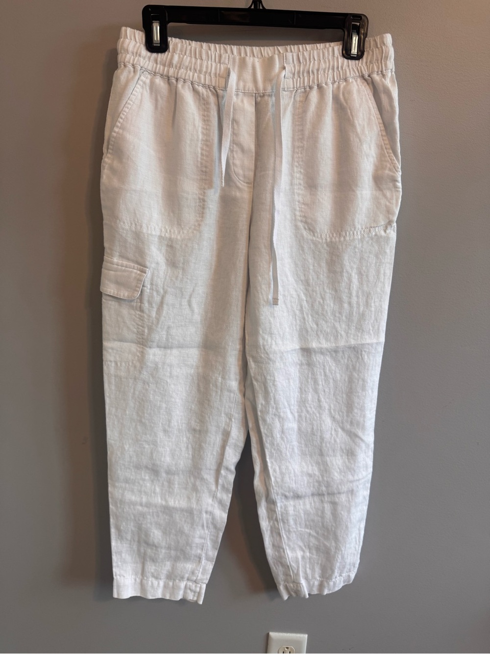 Talbots 100% Linenβ White Pull On Cargo Ankle Pants Small